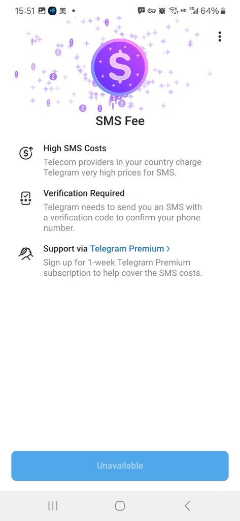 Telegram 注册登录SMS Fee问题